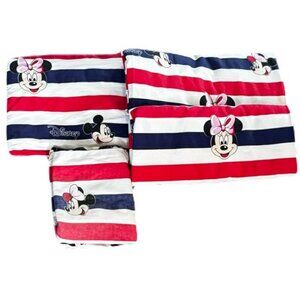 Mickey Mouse Minnie Queen 80” X 62” Red White Blue Stripes Bedding Duvet